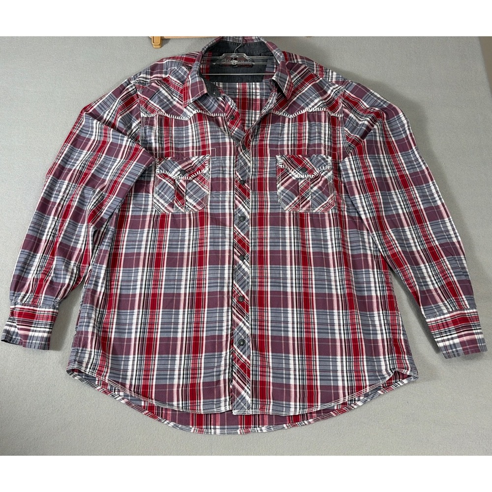 Rock & Roll Cowboy Mens Red Plaid Snap Western Shirt XL B2S1354 Whipstitch
